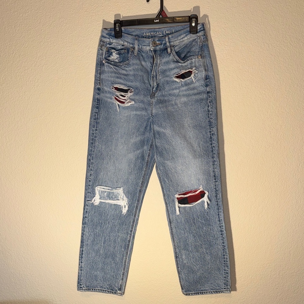 AE Women's Light Blue Distressed Highest Rise 90s Boyfriend Jeans - Picture 4 of 5